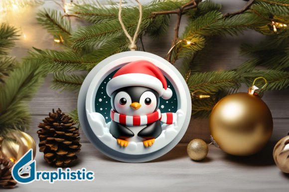 3D Penguin Christmas Ornament Front 82 Illustrations