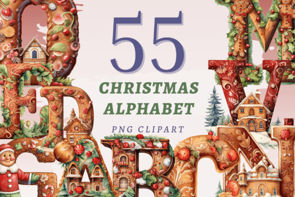 Christmas Alphabet PNG Bundle: Festive Illustrations