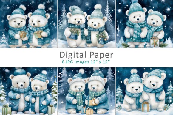 Christmas Bear Digital Papers: Festive Illustrations
