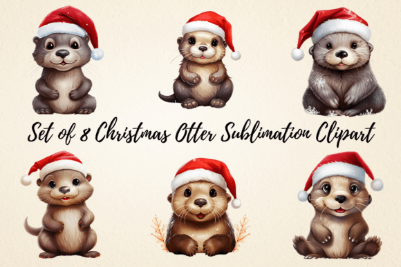 Christmas Otter Sublimation Clipart: Illustrations