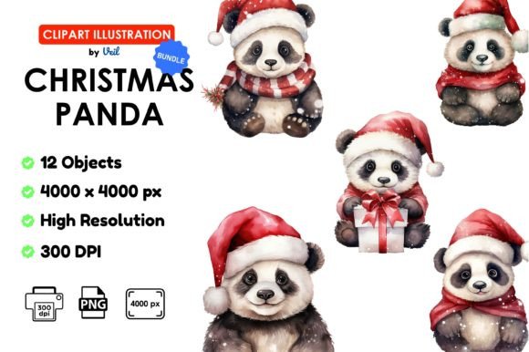 Christmas Panda Illustrations for Sellers