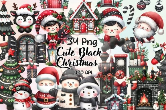 Cute Black Christmas Bundle: Festive Illustrations