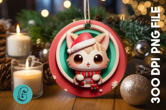 Cute Cat Christmas Ornament Front 02: Illustrations Review
