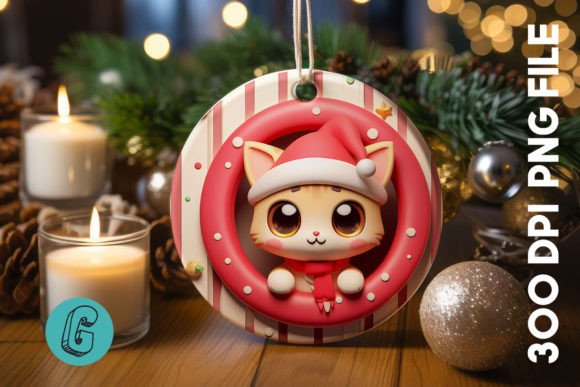 Cute Cat Christmas Ornament Front 10 Illustrations