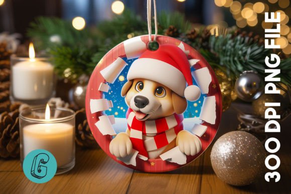 Cute Dog Christmas Ornament Front 24 Illustrations
