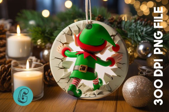 Cute ELF Christmas Ornament B 123: Festive Illustrations