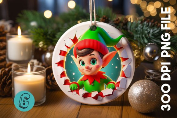 Cute ELF Christmas Ornament F 138 Illustrations