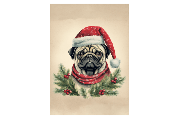 Cute Pug Christmas Card: Festive Illustrations for Crafters