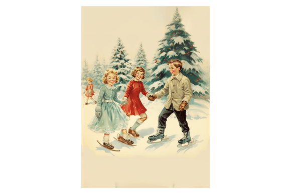 Kids Ice Skating Christmas Card: Festive Illustrations