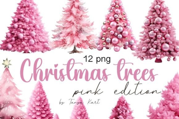 Pink Christmas Trees Clipart Bundle: Illustrations Review