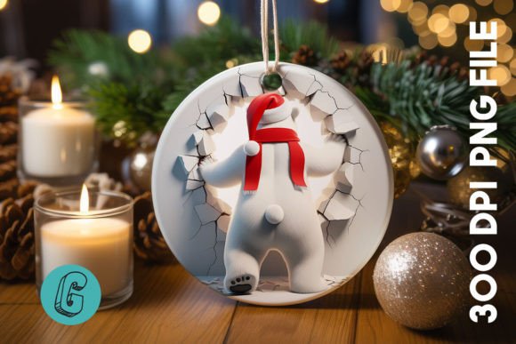 Polar Bear Christmas Ornament B 109: Festive Illustrations