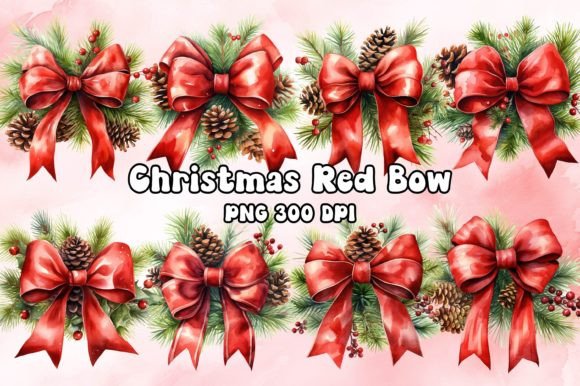 Red Christmas Bow Watercolor Illustrations Review