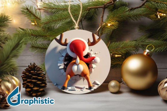 Reindeer 3D Christmas Ornament Back 21 Illustrations