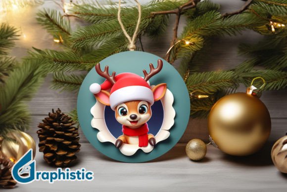 Reindeer 3D Ornament: Premium Illustrations