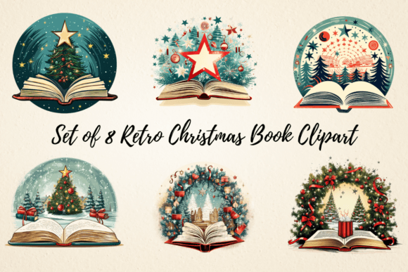 Retro Christmas Book Clipart & Illustrations