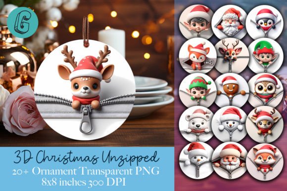 Unzipped Christmas Ornament PNG Bundle: Festive Illustrations
